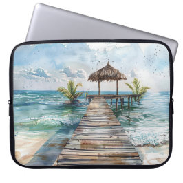 AKVARELL TROPISK STRANDSCEN LAPTOP FODRAL