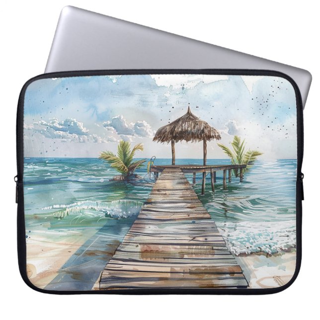 AKVARELL TROPISK STRANDSCEN LAPTOP FODRAL (Framsidan)