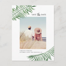 Akvarell tropiska blad. Exotiskt Save the Date Vykort
