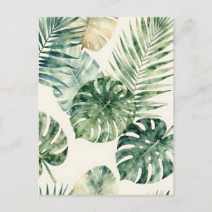 Akvarell Tropiska blad Monstera Palm Mönster Vykort