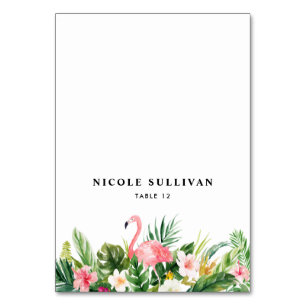 Akvarell Tropiska Blommor & Flamingo Platskort Bordsnummer