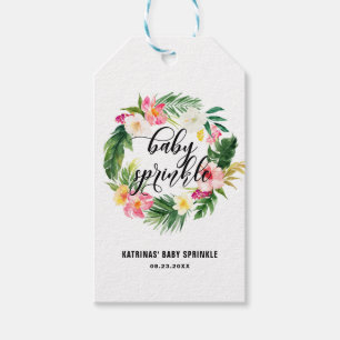 Akvarell Tropiska Blommor Krans Baby Chokladdryck Presentetikett