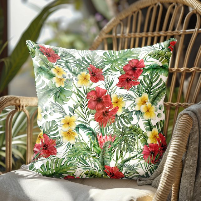 Akvarell Tropiska Blommor Palmblad Kudde (Skapare uppladdad)