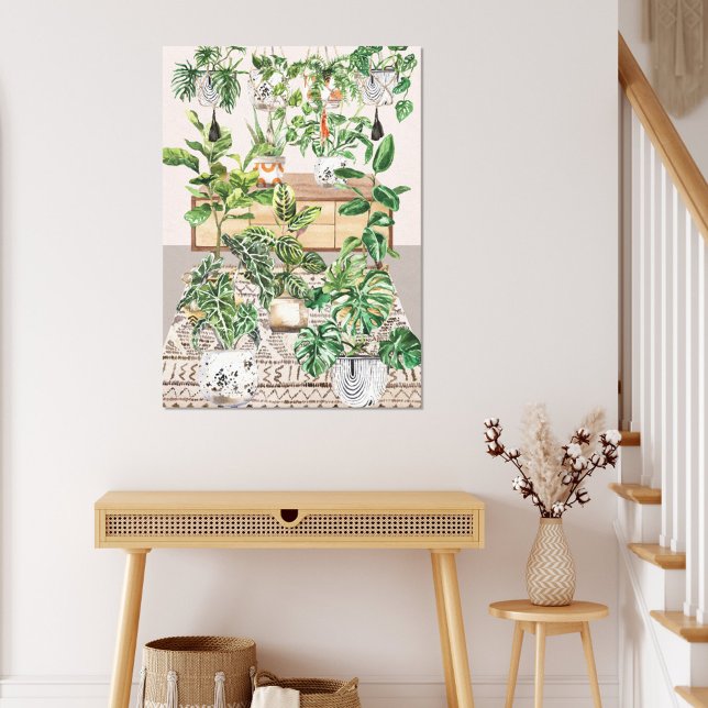 Akvarell Tropiska Krukväxter Canvastryck (In situ boho interior)