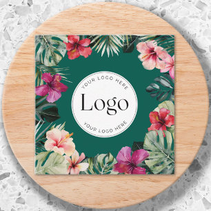 Akvarell Tropiskt Blommotiv Botanisk Logotyp Fyrkantigt Visitkort