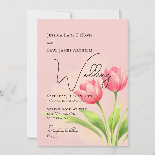 Akvarell Tulpan Blommig Bröllopsinbjudan Inbjudningar (Framsida)