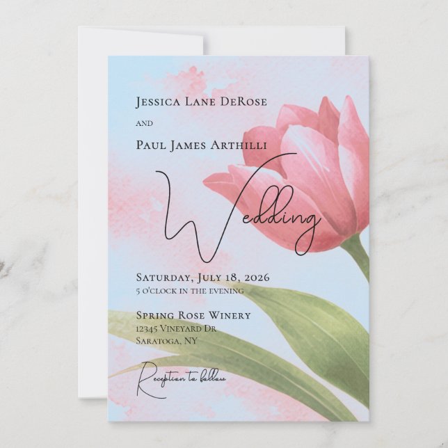 Akvarell Tulpan Blommig Bröllopsinbjudan Inbjudningar (Framsida)