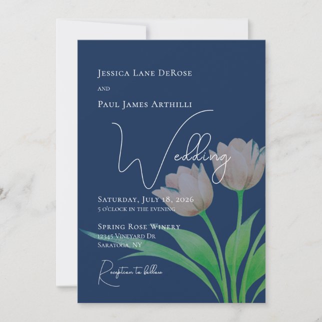 Akvarell Tulpan Blommig Bröllopsinbjudan Inbjudningar (Framsida)
