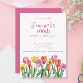 Akvarell Tulpaner 100-årsfest Inbjudningar
