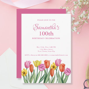 Akvarell Tulpaner 100-årsfest Inbjudningar