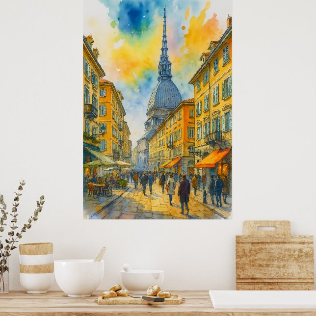 Akvarell Turin Italien Affisch – Mole Antonelliana (Kök)