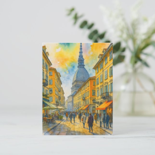 Akvarell Turin Italien – Mole Antonelliana Stad  Vykort (Stående Fram)