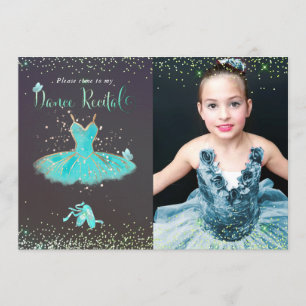 Akvarell Turkos Tutu Dansrecital Inbjudningar