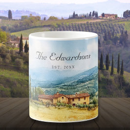Akvarell Tuscan Medelhavet Familjenamn Kaffemugg