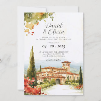 Akvarell Tuscany Italien Destination Bröllop Inbjudningar