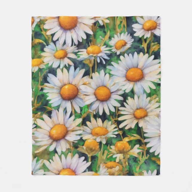 Akvarell Tusensköna Blommor Trädgård Fleecefilt (Framsidan)