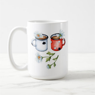 Akvarell två mugg & blommillustration