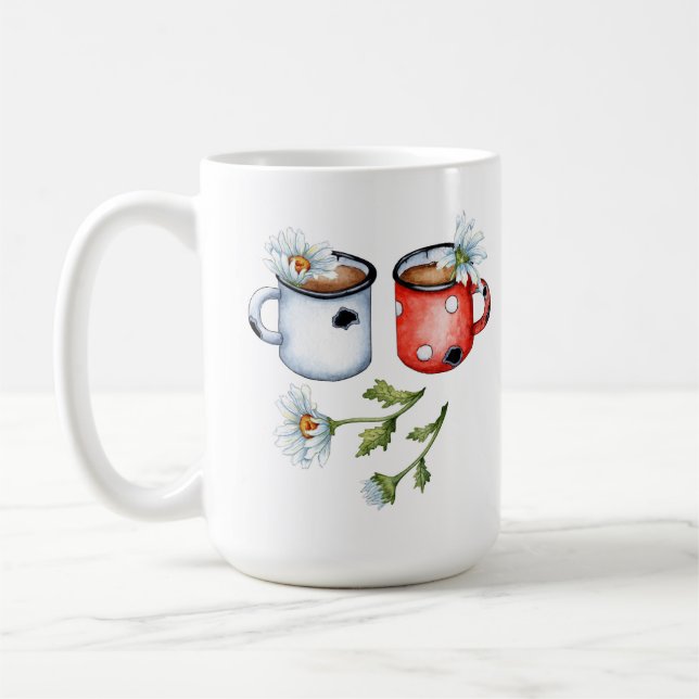 Akvarell två mugg & blommillustration (Vänster)