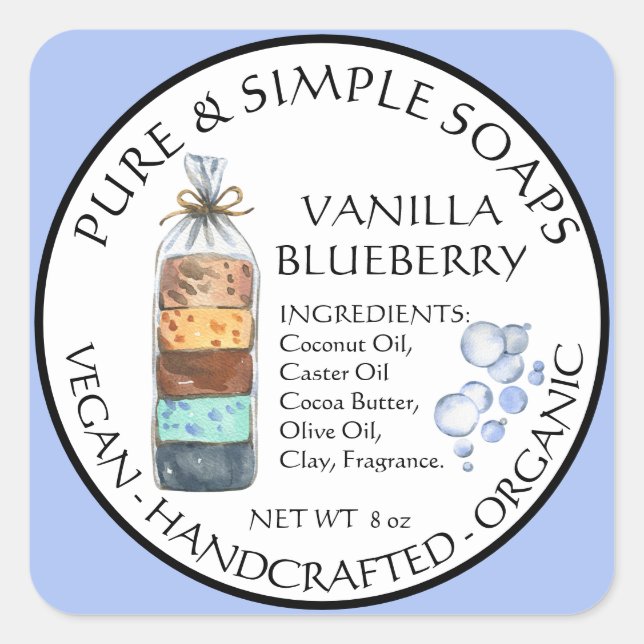 Akvarell Tvål Handgjord Etikett Produkt (Framsida)