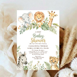 akvarell Twin Jungle Safari Djur Babyfirande Inbjudningar