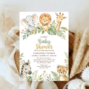 akvarell Twin Jungle Safari Djur Babyfirande Inbjudningar