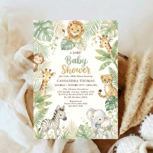 akvarell Twin Jungle Safari Djur Babyfirande Inbjudningar
