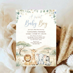 akvarell Twin Jungle Safari Djur Babyfirande Inbjudningar