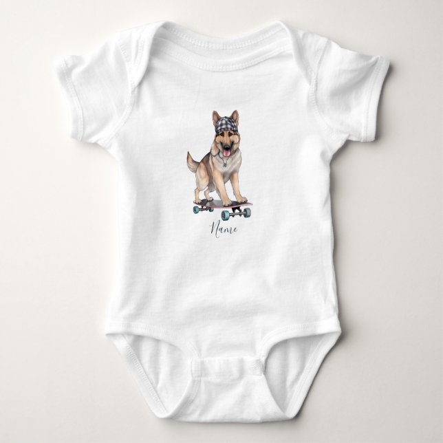 Akvarell Tysk Shepherd Baby Bodysuit T Shirt (Framsida)