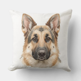 Akvarell Tysk Shepherd Hund Ansikte Dekorativ Kudde