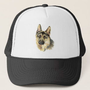 Akvarell Tysk Shepherd Hund Husdjur Djur Natur Keps