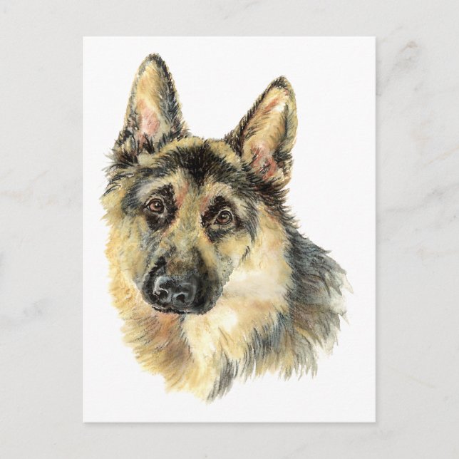 Akvarell Tysk Shepherd Husdjur Hund Djur Vykort (Framsida)