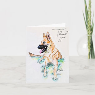 Akvarell Tysk Shepherd Malinois Hund Porträtt Tack Kort