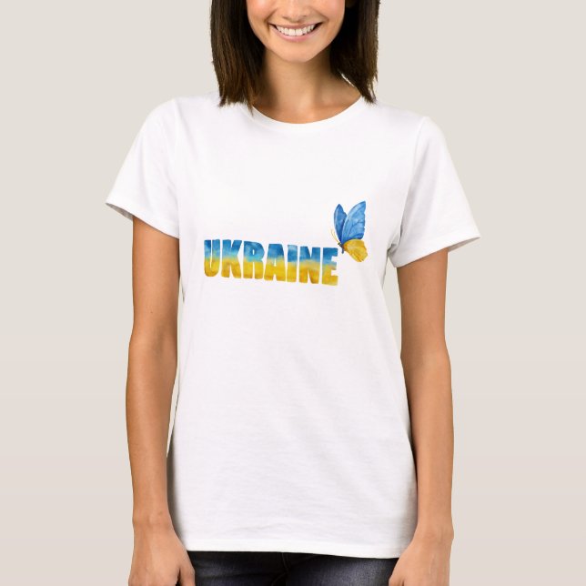 Akvarell Ukraina Fjäril Ordkonst T Shirt (Framsida)