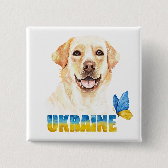 Akvarell Ukraina Yellow Lab och fjäril  Knapp (Framsida)