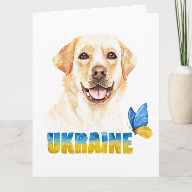 Akvarell Ukraina Yellow Lab och fjäril Kort (Framsida)