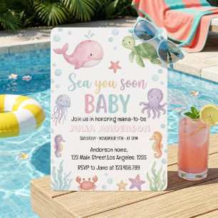Akvarell Under havet Baby Shower Inbjudningar