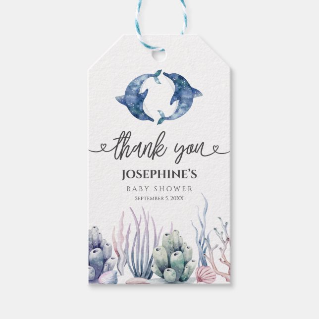 Akvarell Under havet Baby Shower Tacksamhetsmärke Presentetikett (Framsidan)
