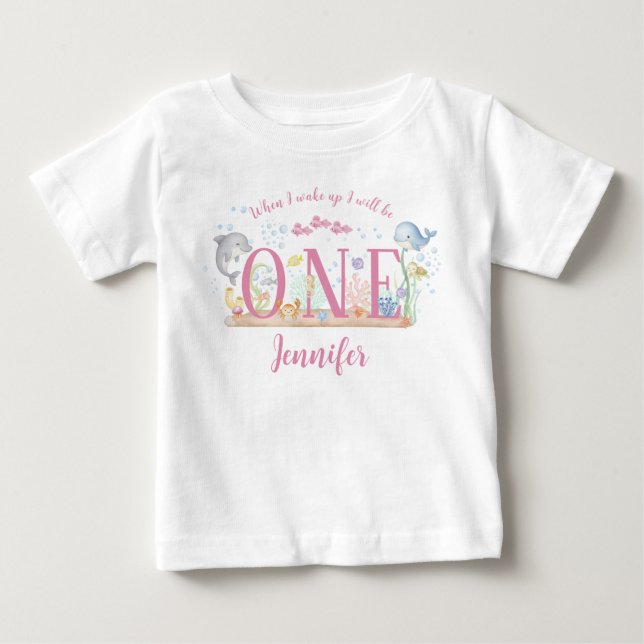 Akvarell Under havet flicka Första födelsedag Baby T Shirt (Framsida)