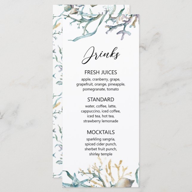 Akvarell Under havet Maneter Korallrev Meny (Fram/baksida)