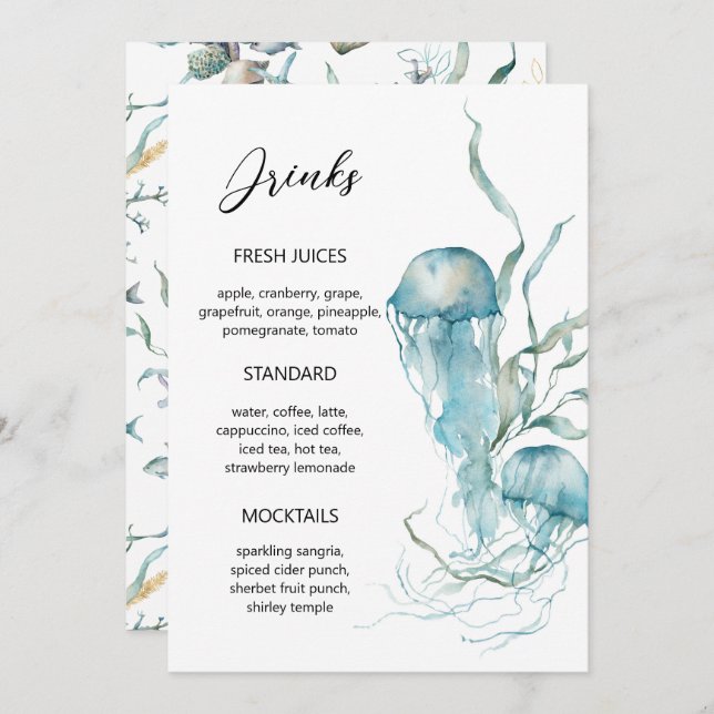 Akvarell Under Havet Maneter Korallrev Meny (Fram/baksida)