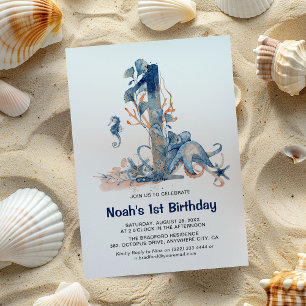 Akvarell Under havet Pojkens 1-årsdag Inbjudningar