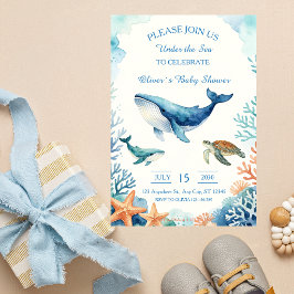 Akvarell Undervattens Baby Shower Inbjudningar