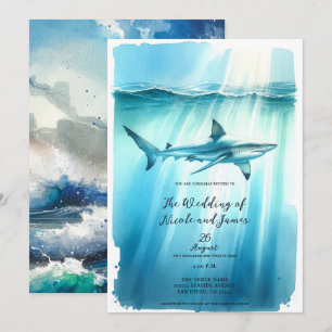 Akvarell Undervattenshajar Oceanen Akvarium Bröllo Inbjudningar