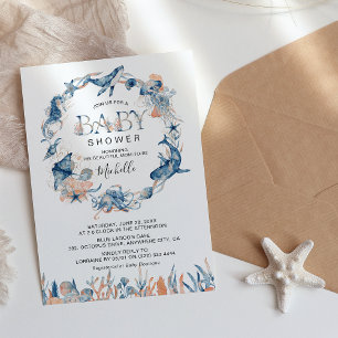 Akvarell Undervattenskrans Baby Shower Inbjudningar