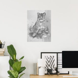 Akvarell Ung Puma Bergslejon Djur Konst Poster