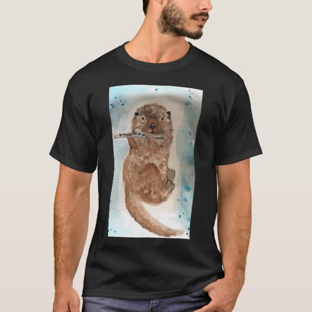 Akvarell utter som spelar flöjt t shirt (Framsida)