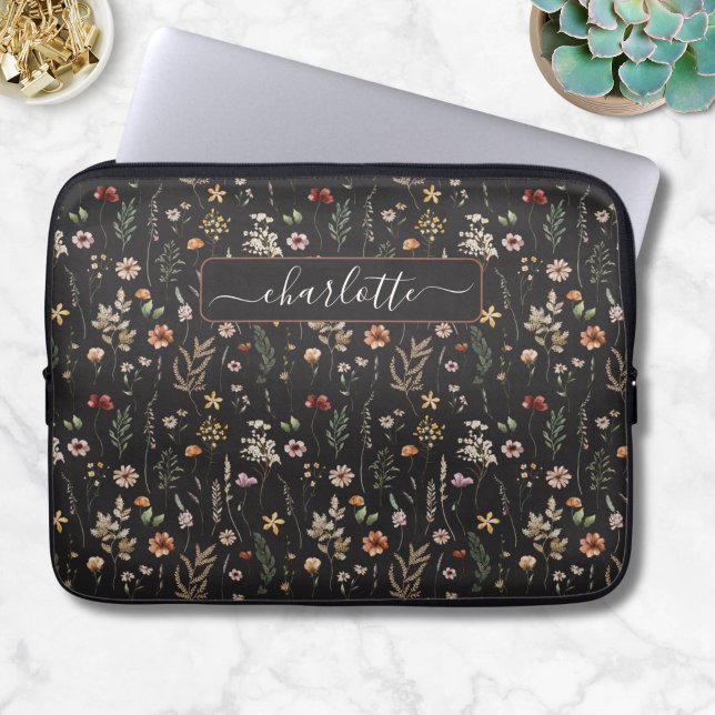 Akvarell Vacker Blommig Vilda blommor Mönster Laptop Fodral (Skapare uppladdad)