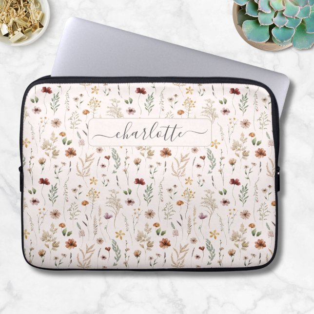 Akvarell Vacker Blommig Vilda blommor Mönster Laptop Fodral (Skapare uppladdad)