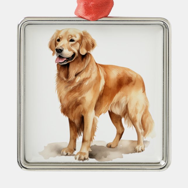 AKVARELL VACKER GULDEN RETRIEVER HUND JULGRANSPRYDNAD METALL (Framsidan)