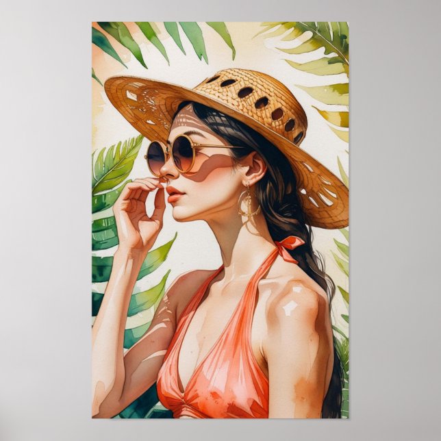 Akvarell Vacker i Persika Kvinna Poster (Framsidan)